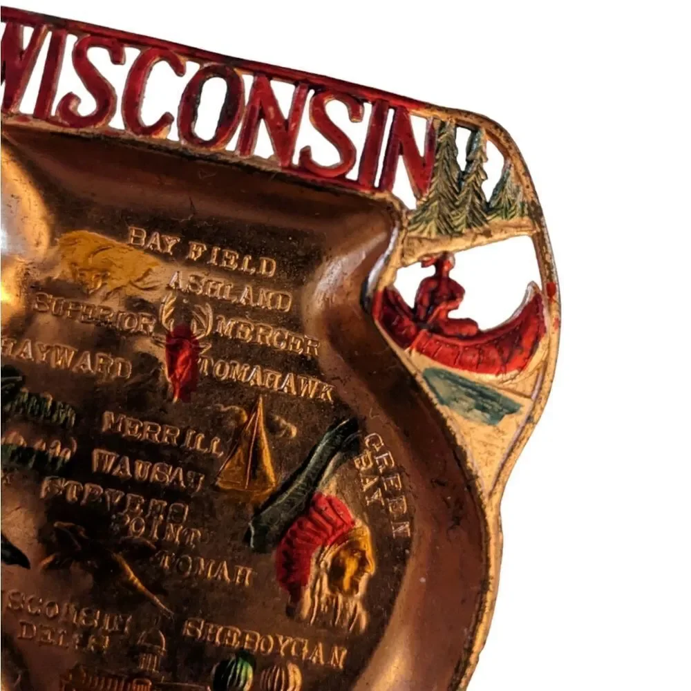 Vintage Wisconsin souvenir metal trinket dish‎